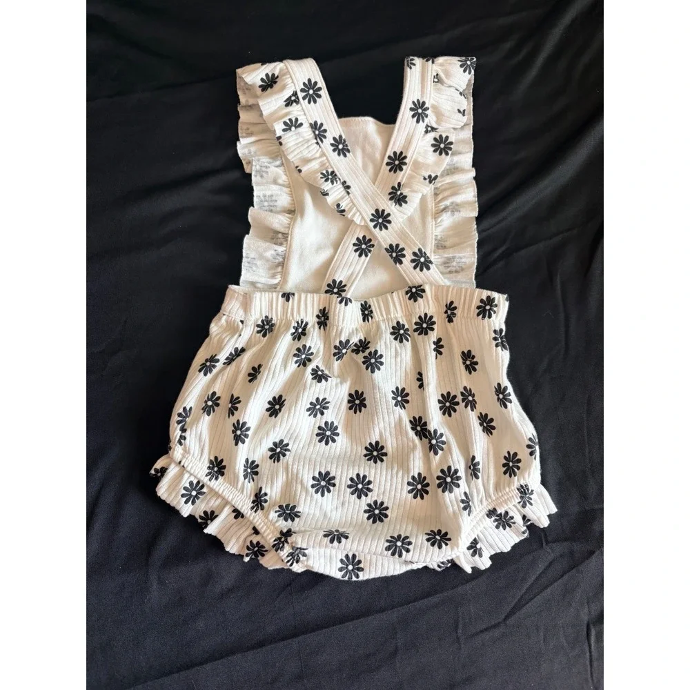 Cat & Jack Baby‎ 1 piece Offwhite with Black Flowers Sz 12M - NWT